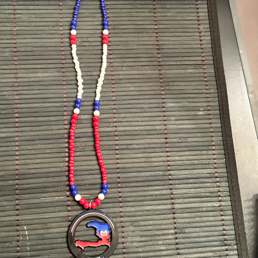 Haitian flag beaded necklace